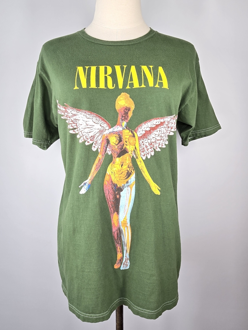 Nirvana In Utero Angel Graphic Band Tee Olive Green Women's Size M